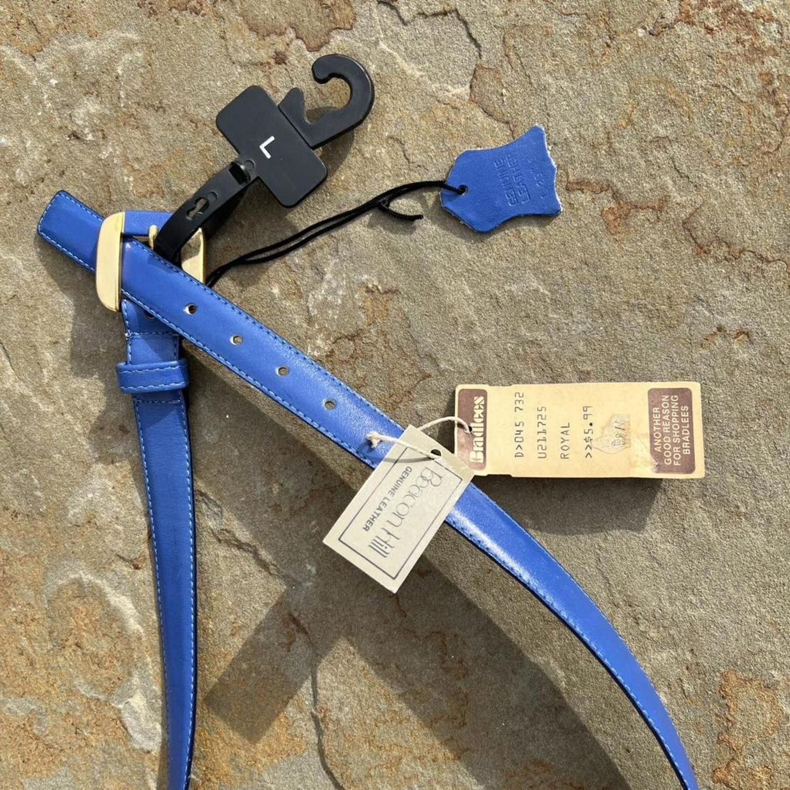 Vintage Deadstock NWT Vintage 90s Blue Leather Thin Square Tip Belt Size ONE SIZE - 2 Thumbnail