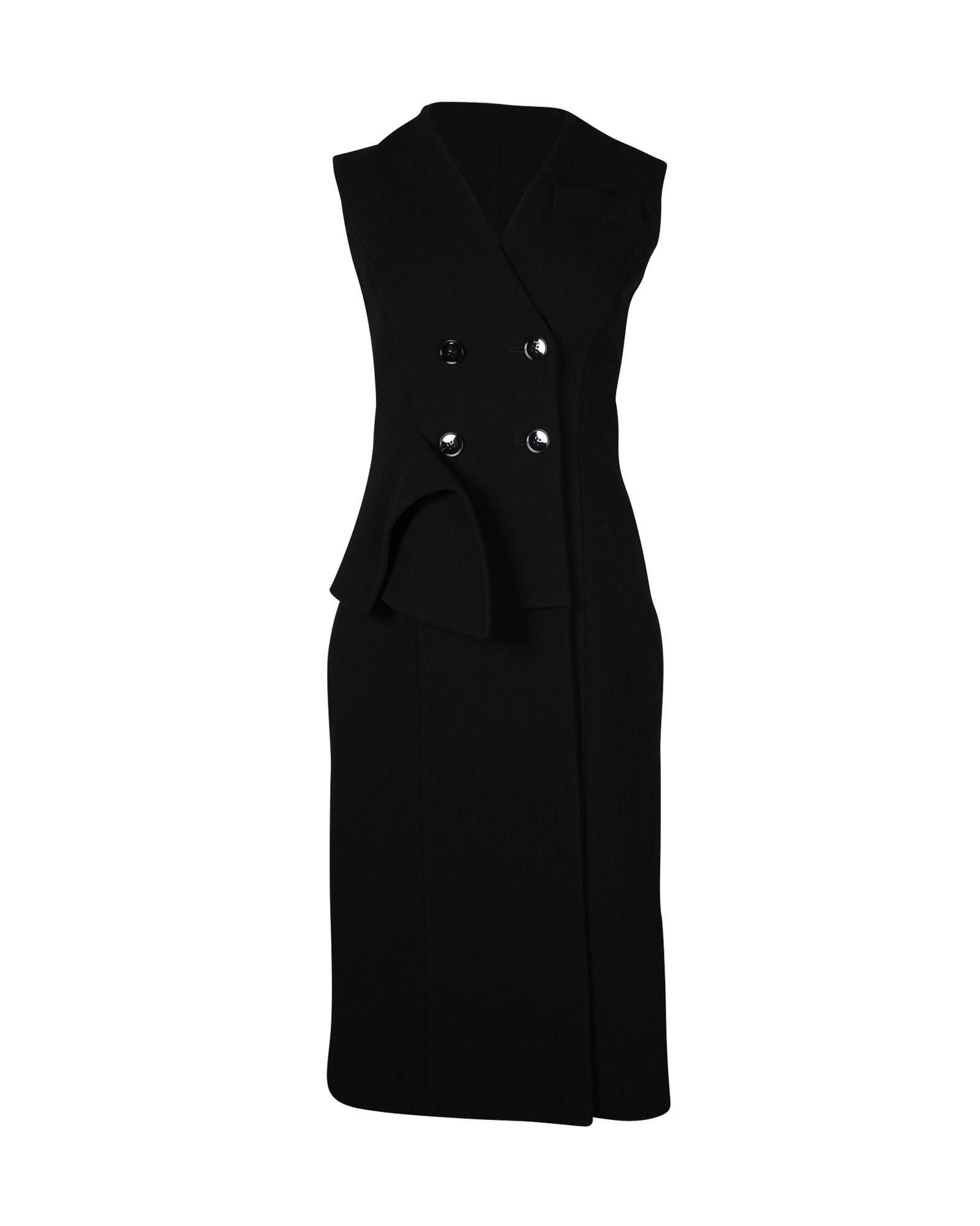 image of Double-Breasted Black Wool Coat Dress By Dior, Women's (Size XS)