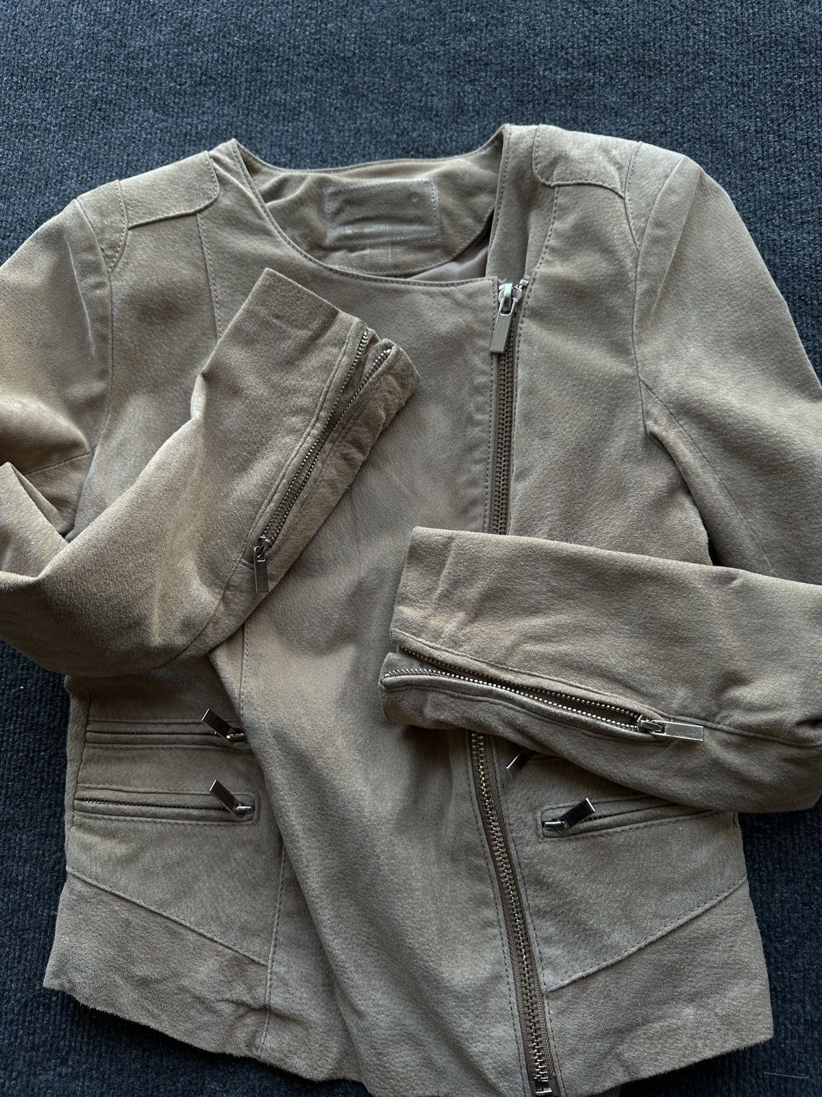 Other 🚨Y2K RICK OWENS TYPE DIRTY SLIM FIT ZIP LEATHER JACKET Size S / US 4 / IT 40 - 6 Thumbnail