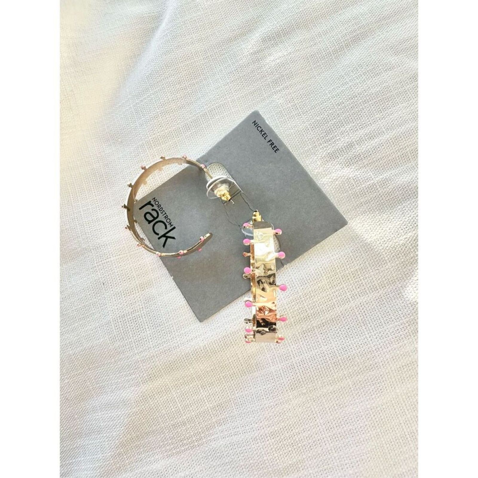 Nordstrom Hammered Gold and Pink Detailed Hoop Earrings Size ONE SIZE - 3 Thumbnail