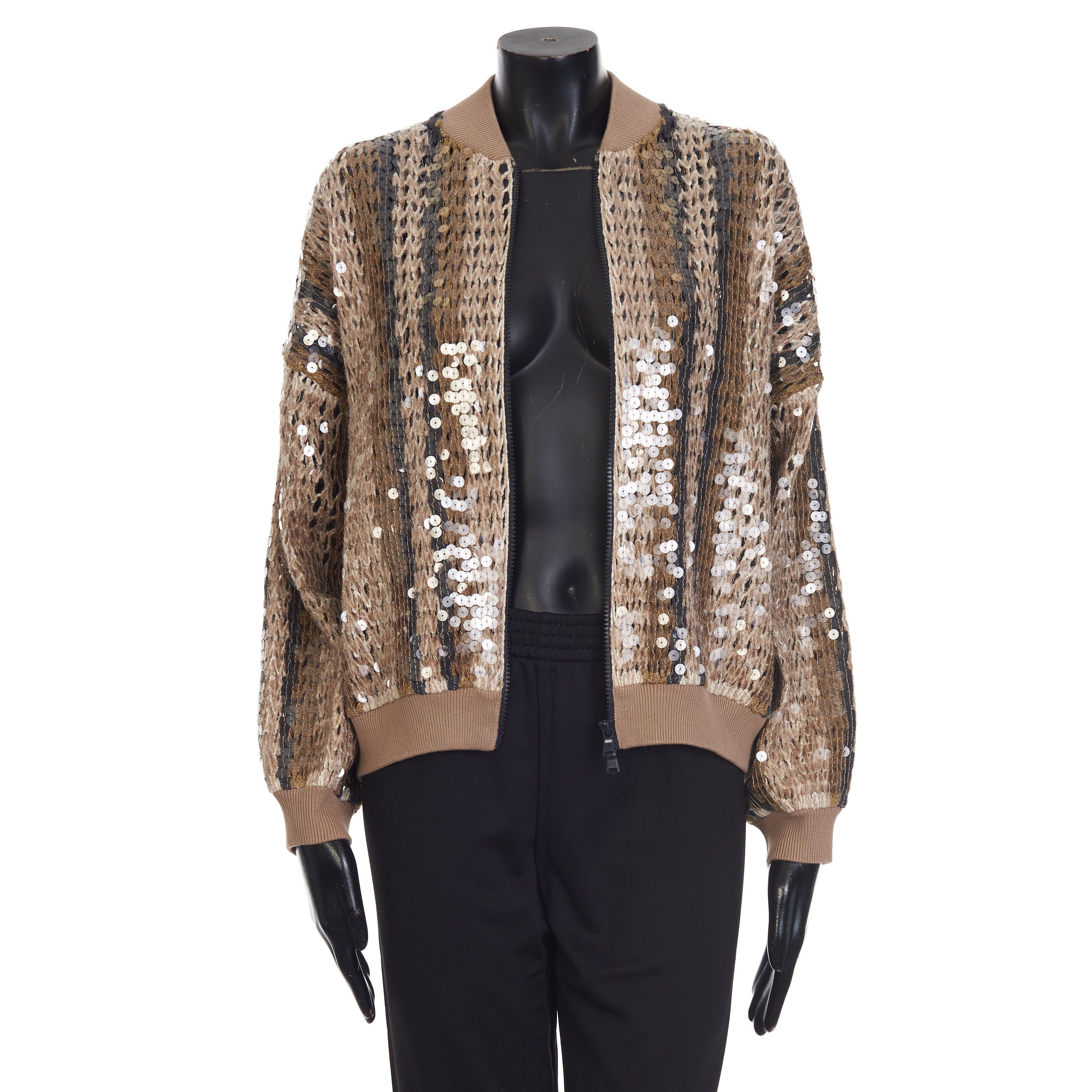 Brunello Cucinelli Stripe Embroidery Bomber Jacket - Jute & Cotton Size M / US 6-8 / IT 42-44 - 2 Thumbnail