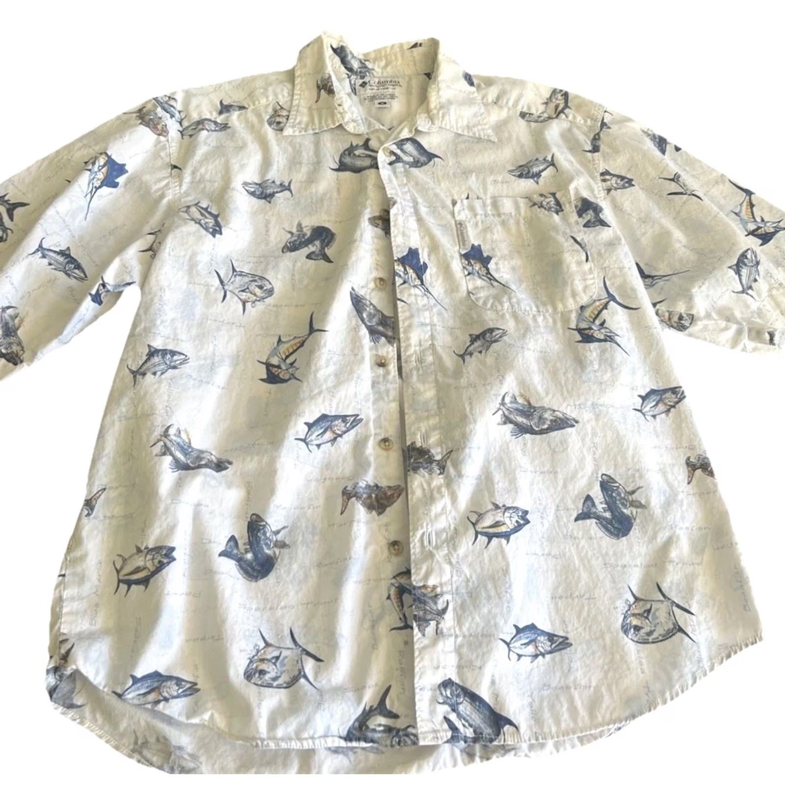 Vintage Columbia Shirt Mens Medium Fish Print Short Sleeve Button-Up Beach Fishing Colot Cotton Lightweight Breathable Casual Men’s Shirt Size US M / EU 48-50 / 2 - 2 Thumbnail