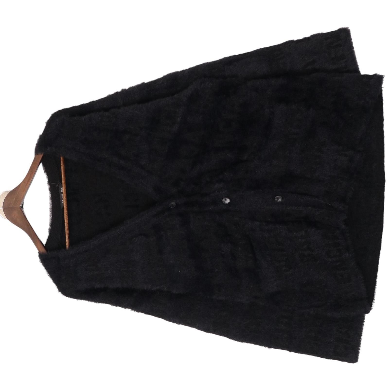 image of Balenciaga Furry Shaggy Knit Cardigan in Black, Men's (Size XS)