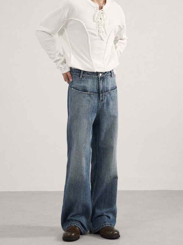 Japanese Brand Men's American high-street patchwork flared washed jeans Size US 32 / EU 48 - 3 Thumbnail
