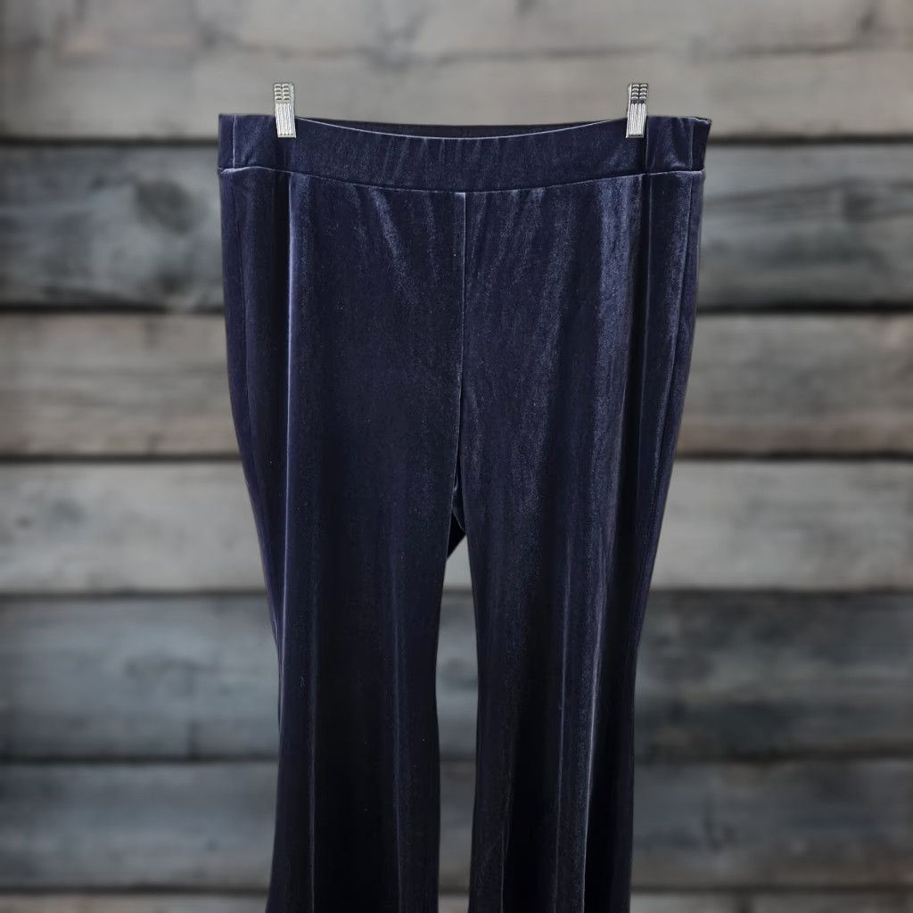 Vintage Lane Bryant Womens Velvet Pants Solid Blue Sz 16 Pull On High Rise Size 38" / US 16 / IT 52 - 1 Thumbnail