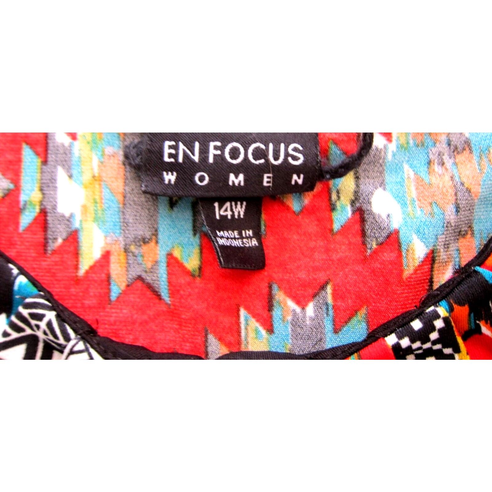 Vintage VINTAGE En Focus Geometric Stretch Tunic Sheath Shift Tank Dress 14W Red Black Green Midi Dress Womens Size XL / US 12-14 / IT 48-50 - 4 Thumbnail