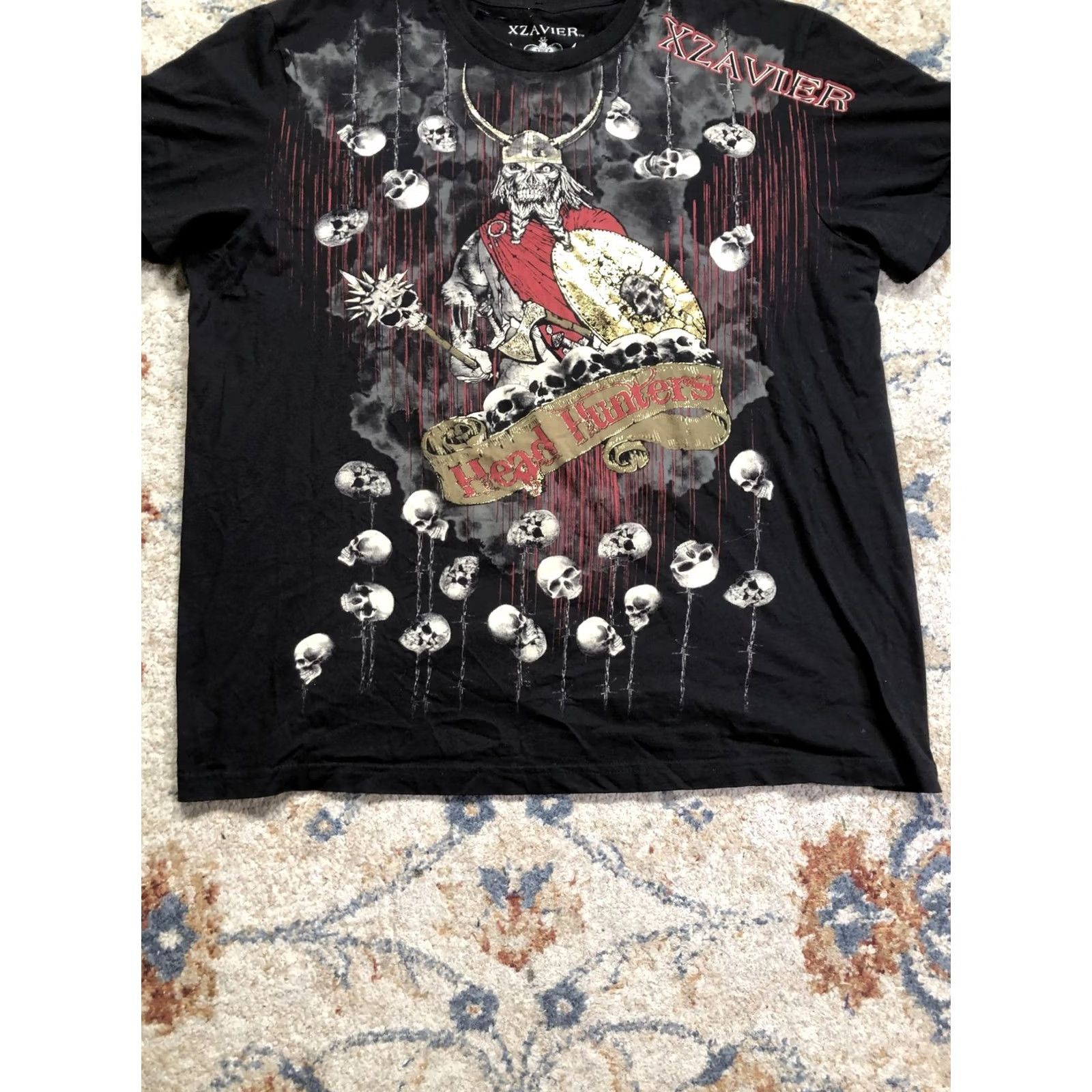 Vintage Xzavier Head Hunters Shirt Mens XL Black Skull Biker Fantasy Graphic Tee Short Sleeve Crew Neck Cotton Size US XL / EU 56 / 4 - 5 Thumbnail