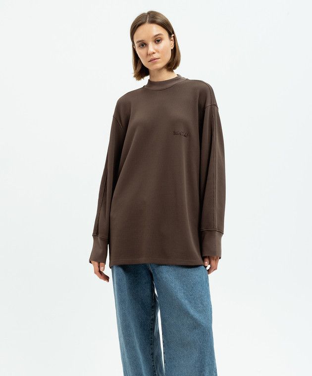 The Attico o1s22i1n1024 Waffle Long Sleeve T-Shirt in Dark Brown Size S / US 4 / IT 40 - 3 Thumbnail