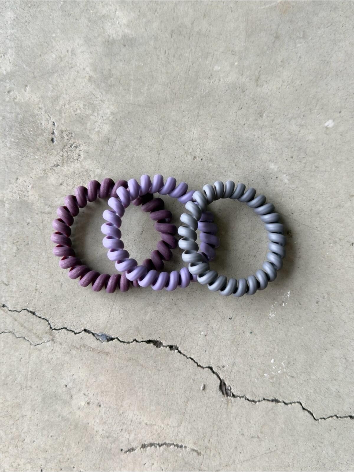 Other Coil Hair Tie 3pc Set / Spiral Hair Elastics / Purple Gray Size ONE SIZE - 1 Thumbnail