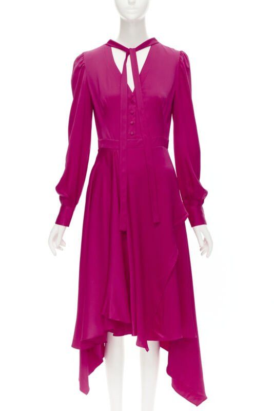 Alexander McQueen ALEXANDER MCQUEEN 2019 pink silk puff sleeves pussy bow draped skirt dress IT42 Size XS / US 0-2 / IT 36-38 - 1 Thumbnail