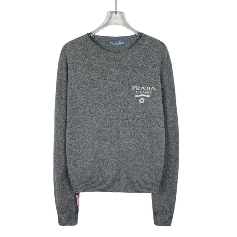 Prada Gray Logo Wool Long Sleeve Knit Sweater-dmc Size US M / EU 48-50 / 2 - 1 Thumbnail