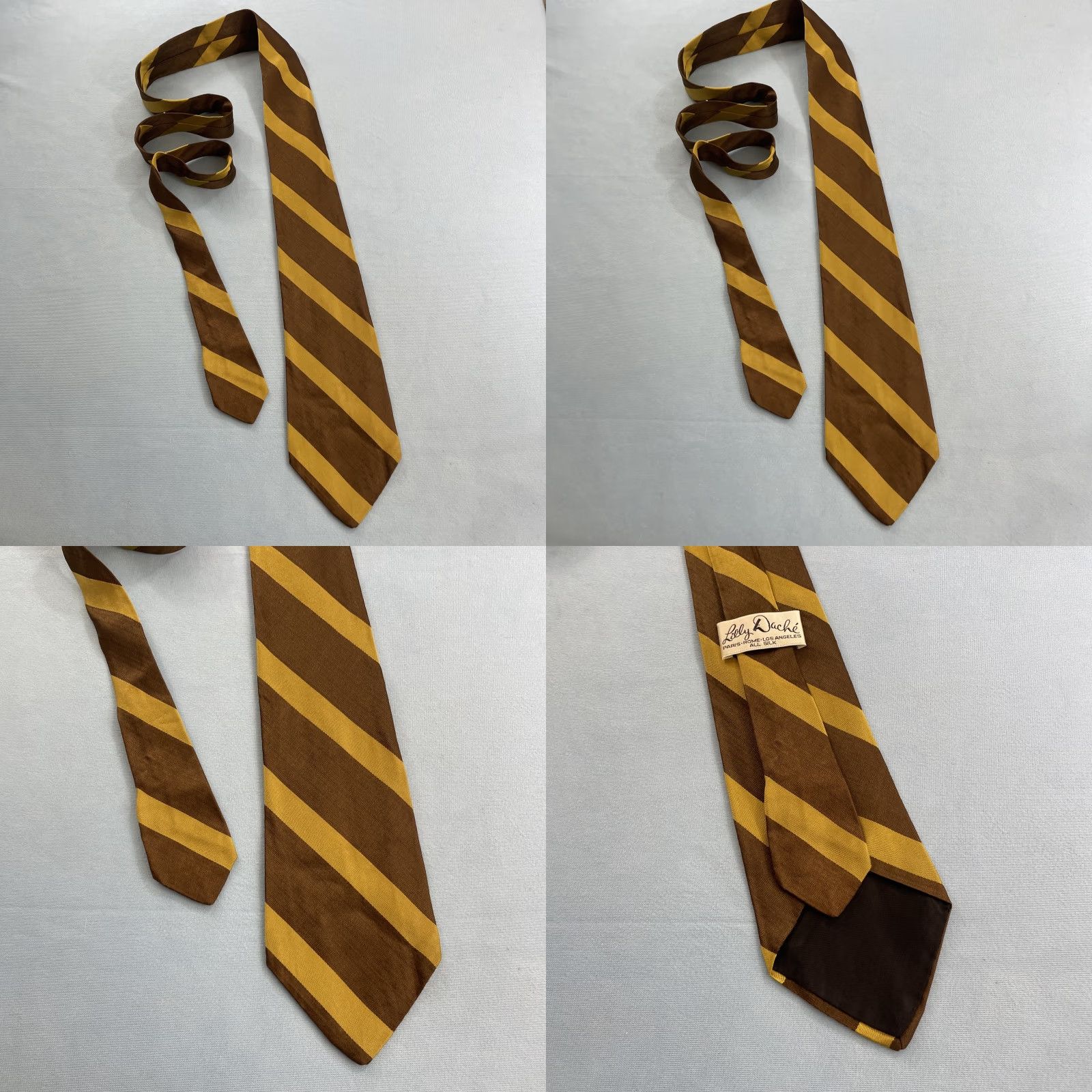 Vintage VINTAGE Lilly Dache All Silk Repp Tie Striped Brown Yellow Retro Mod Ratpack vtg 4x56 Capsule Necktie Mens Tie 57"-60" Brown Yellow Silk Neckwear Size ONE SIZE - 10 Thumbnail