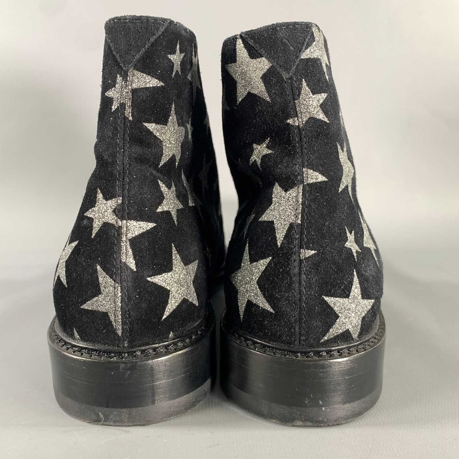 Saint Laurent Paris SAINT LAURENT 7.5 Black Silver Stars Leather Lace Up Boots Size US 7.5 / EU 40-41 - 3 Thumbnail