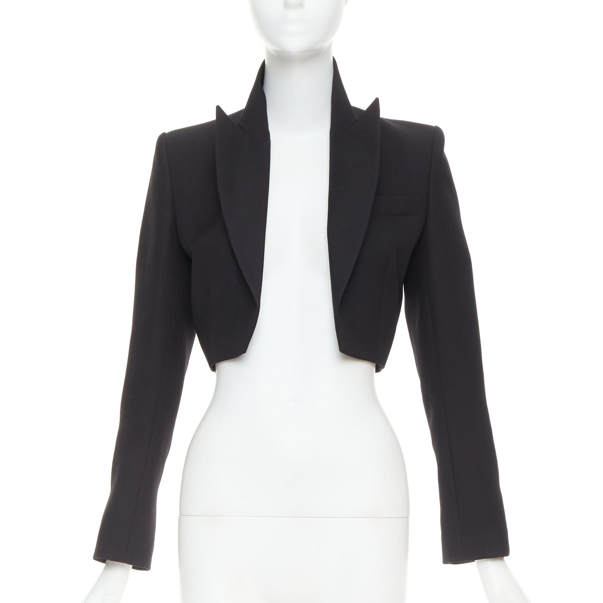 Alexandre Vauthier ALEXANDRE VAUTHIER COUTURE black stand peak lapel cropped tuxedo blazer jacket Size S / US 4 / IT 40 - 1 Thumbnail