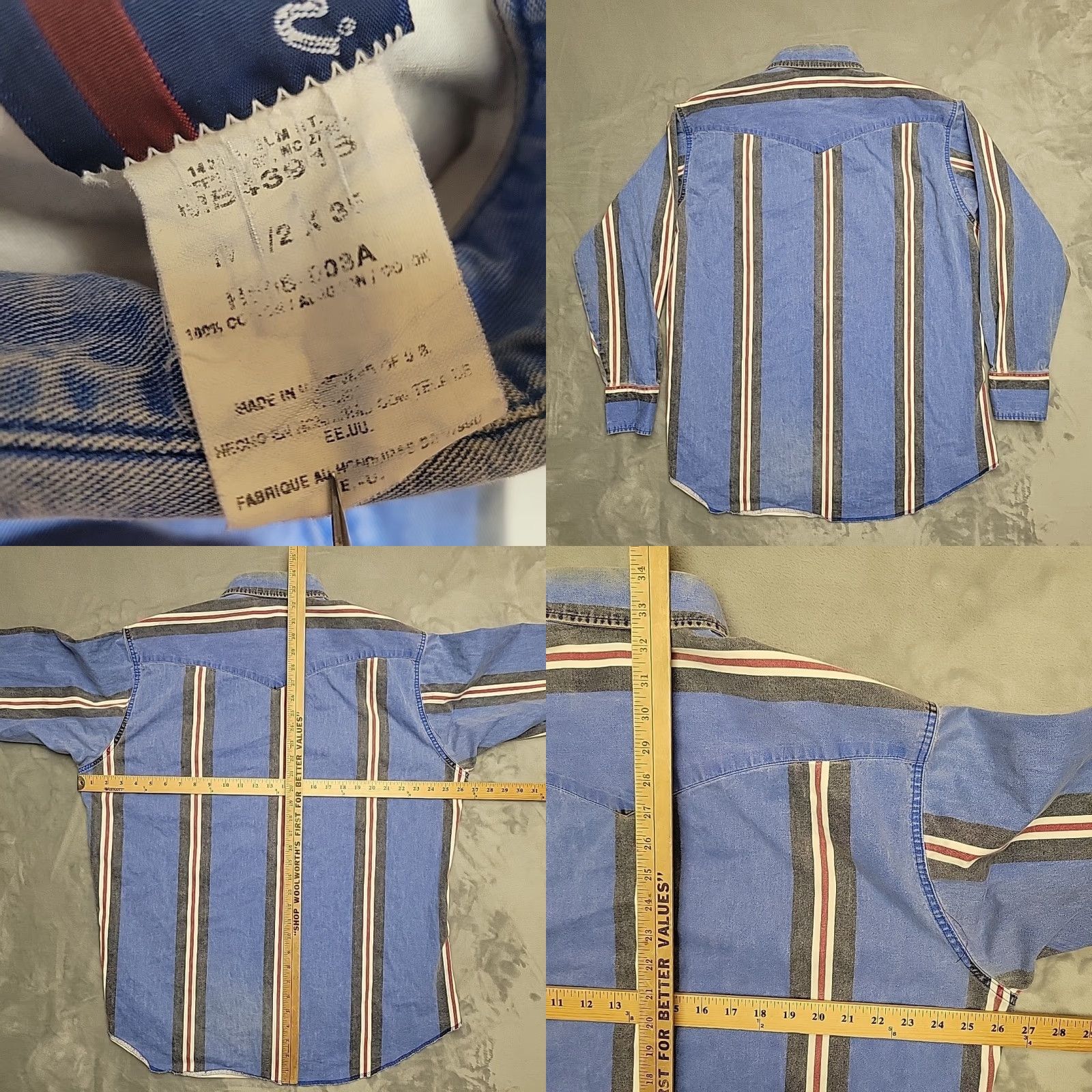 Wrangler VINTAGE Wrangler Brush Popper Shirt Men XL Blue Striped Pearl Snap Western King? Size US XL / EU 56 / 4 - 8 Thumbnail