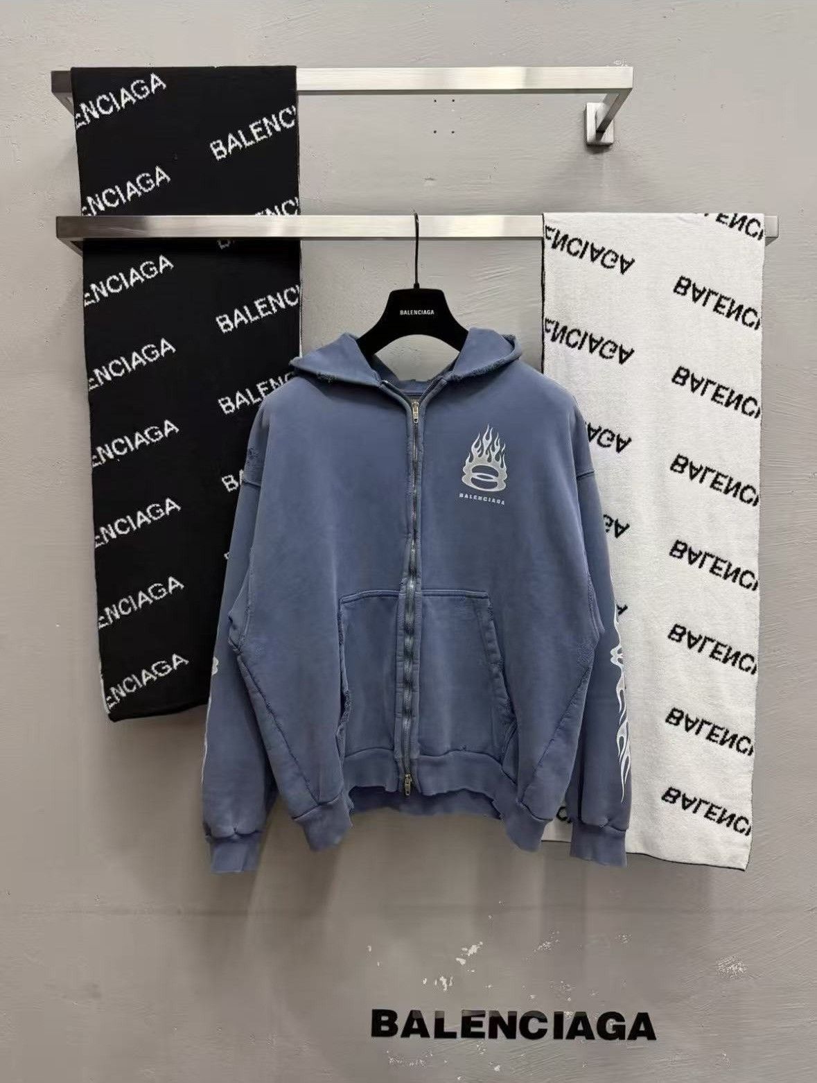 Balenciaga Balenciaga Blue Flame Zip-Up Hoodie | Grailed