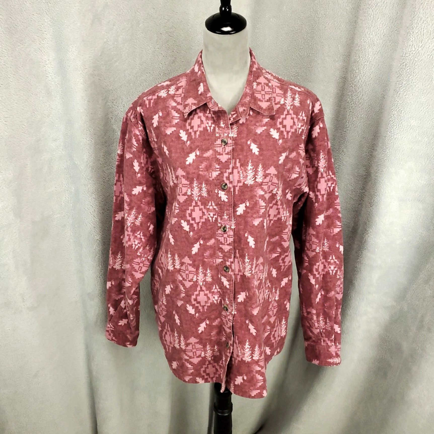 Vintage Cabela's Chamois Shirt Womens L Pink Red Geometric Southwestern Button-Up Shirt Manuf 100% Cotton Flannel Geometric Aztec Western Southwest Tunic Size L / US 10 / IT 46 - 2 Thumbnail
