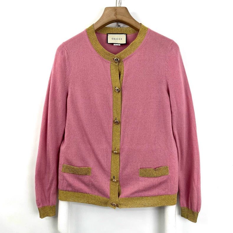Gucci Gucci Pink double G gold buckle knitted cardigan jacket 250 Size M / US 6-8 / IT 42-44 - 1 Thumbnail