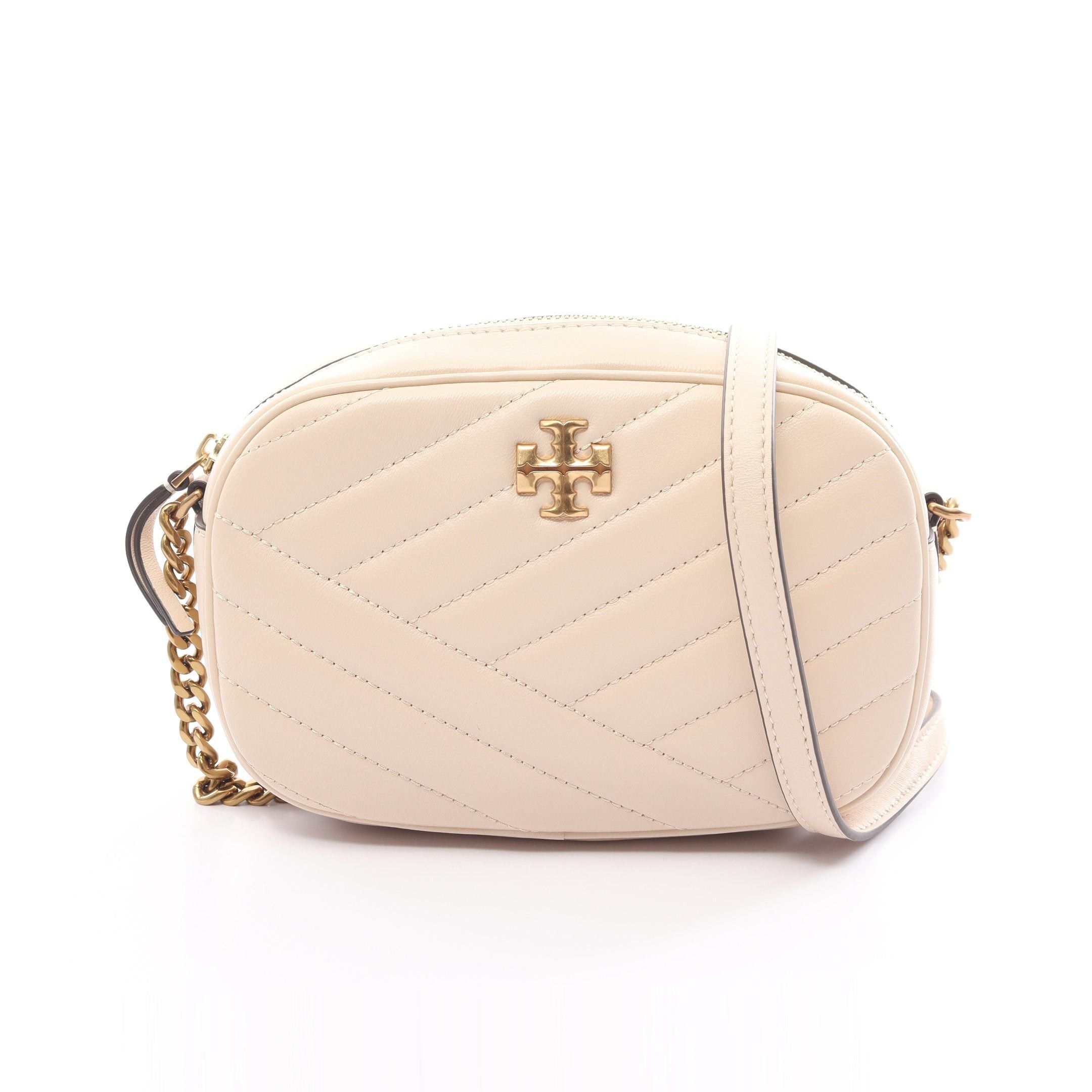 Tory Burch Tory Burch Kira Chevron Camera Bag Chain Shoulder Leather Ivory Size ONE SIZE - 1 Thumbnail