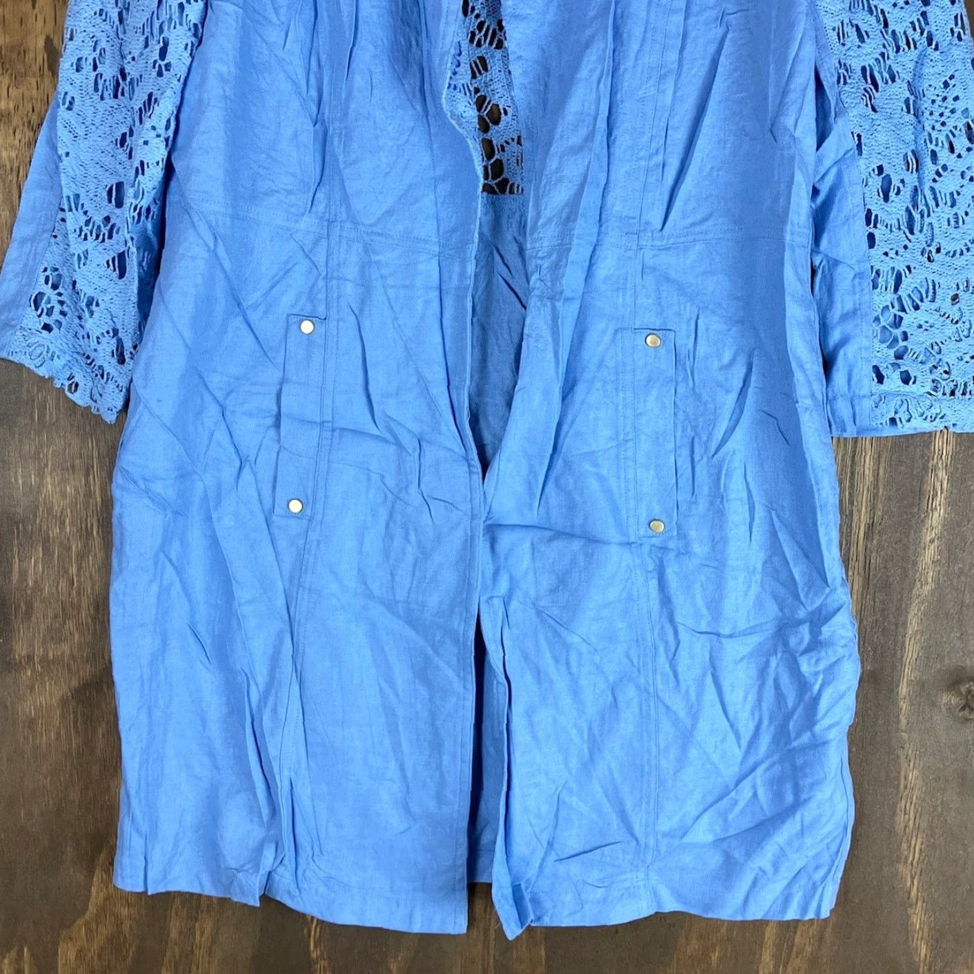 Vintage Chicos Womens Jacket Blue Lace Duster Open Front 3/4 Sleeve Linen Blend S Size S / US 4 / IT 40 - 3 Thumbnail