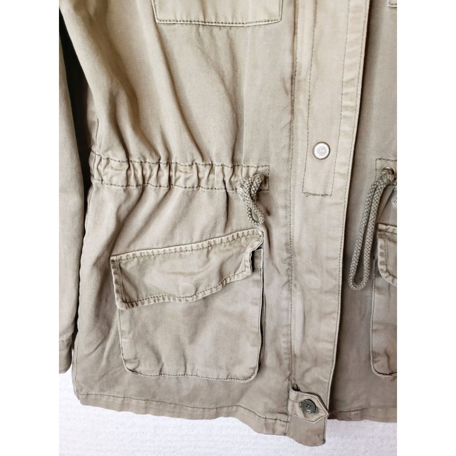 Vintage British Khaki Women's M Military Utility Cargo Safari Jacket Light Weight Olive Green Size M / US 6-8 / IT 42-44 - 3 Thumbnail