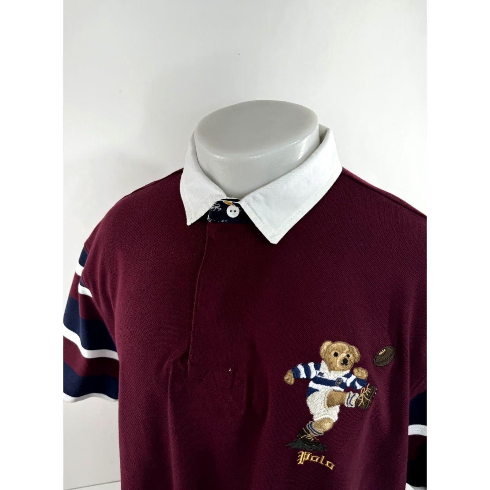 Ralph Lauren POLO RALPH LAUREN Embroidered BEAR KICKING RUGBY FOOTBALL Mens 2XL Shirt Maroon Size US XXL / EU 58 / 5 - 3 Thumbnail