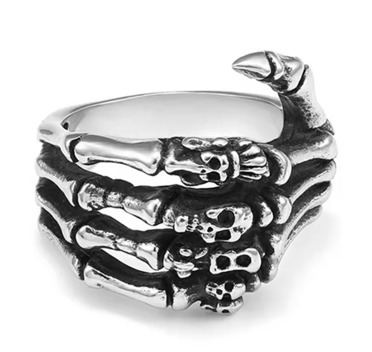 Jewelry × Vintage Silver Gothic Skulls Skeleton punk Hand Ring Size 7 - 13 Size ONE SIZE - 1 Thumbnail