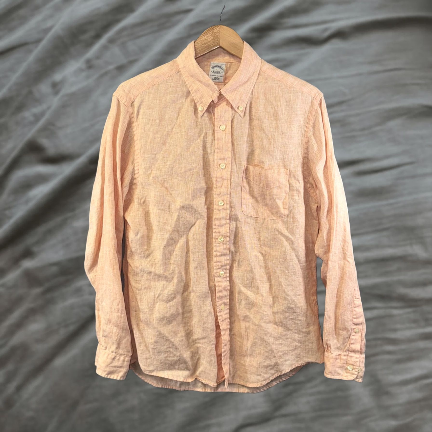 Brooks Brothers Brooks Brothers Shirt Mens Large Peach Irish Linen Slim Fit Button-Down Casual Shirt Size US L / EU 52-54 / 3 - 1 Thumbnail