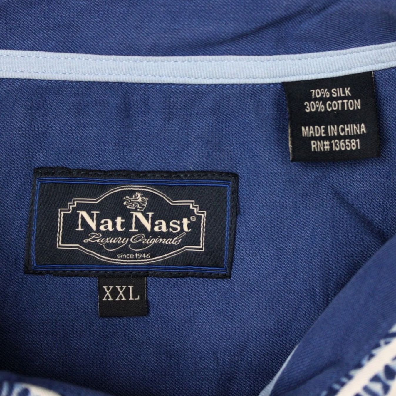 Nat Nast Nat Nast Shirt Mens 2XL Blue/White Floral Silk/Cotton Hawaiian Short Sleeve Button-Up Shirt Size US XXL / EU 58 / 5 - 5 Thumbnail