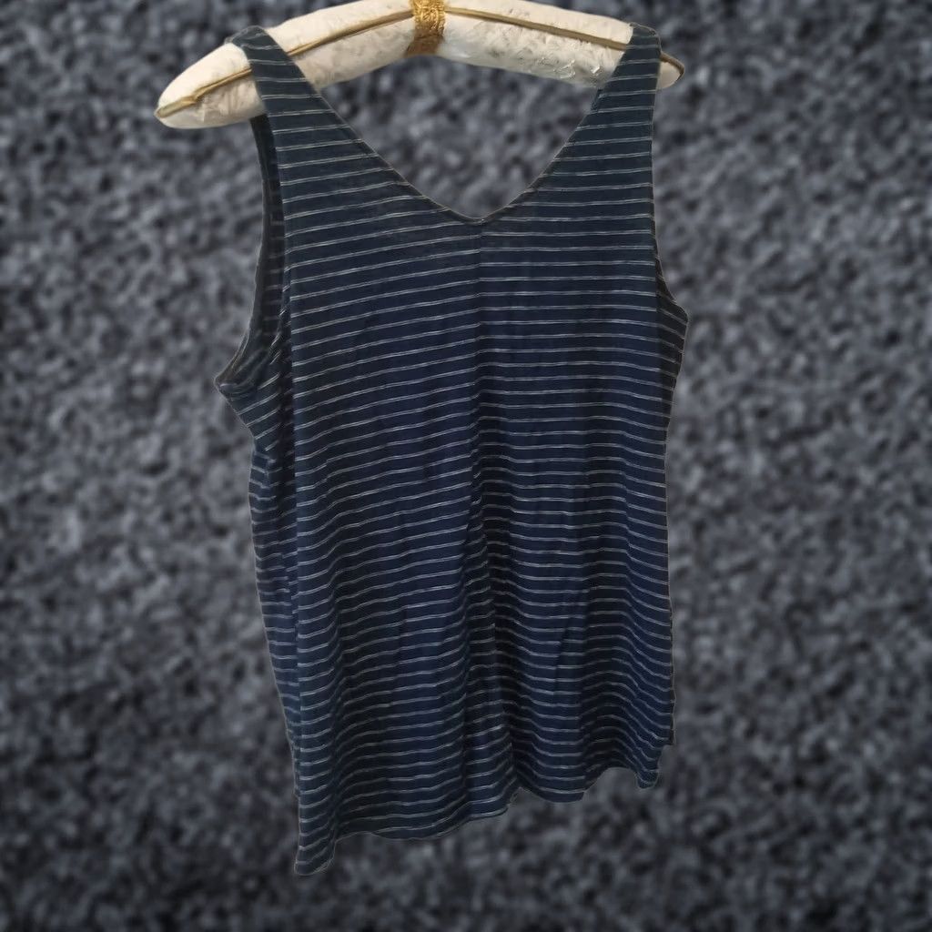 Vintage Universal Thread Womens Spaghetti Strap Tank Blue Striped Cotton Button Down Sleeve­less Top XL - Casual Shirt Camisole Size XL / US 12-14 / IT 48-50 - 1 Thumbnail