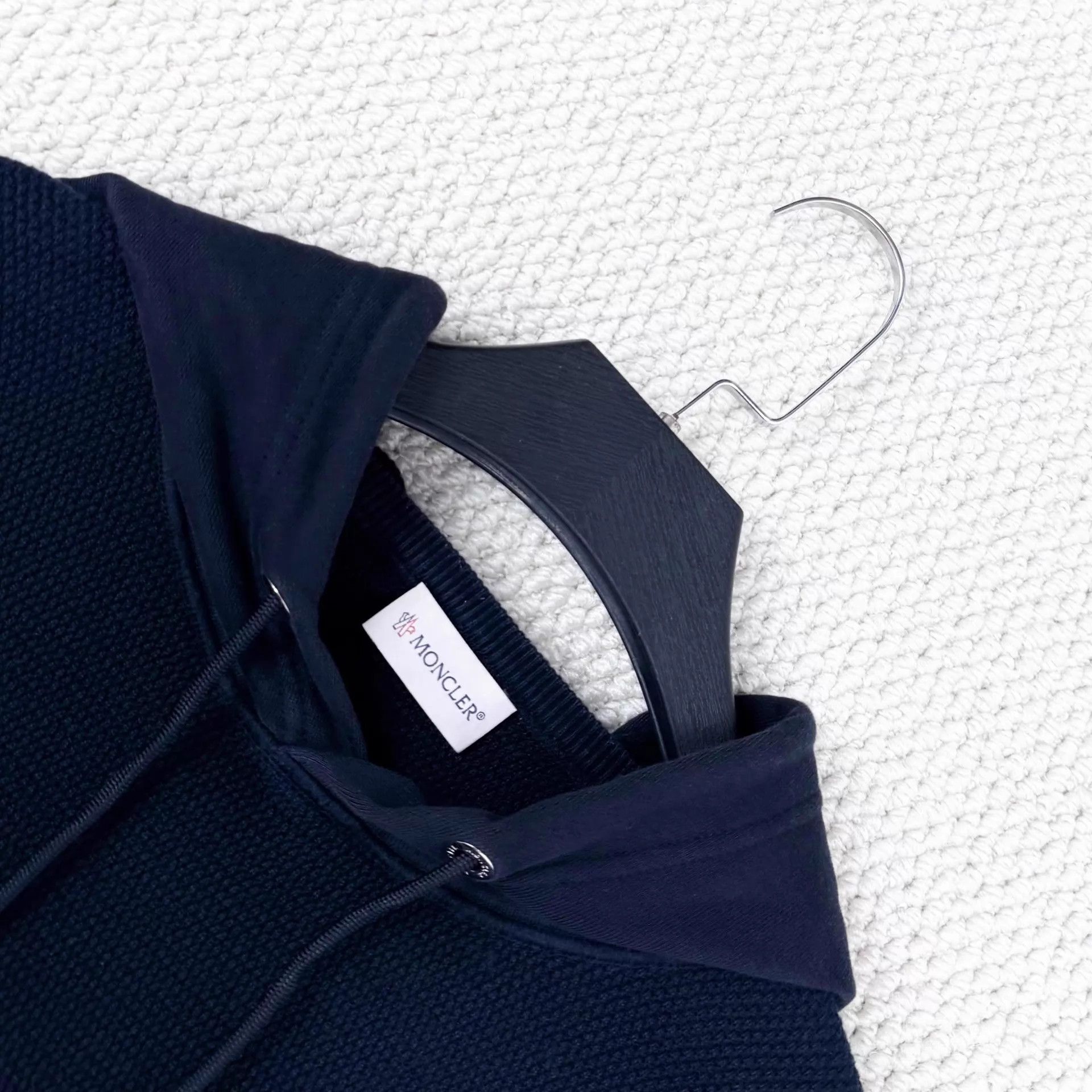 Moncler Moncler Navy Blue Knit Waffle Sleeve Logo Hoodie L Size US L / EU 52-54 / 3 - 3 Thumbnail