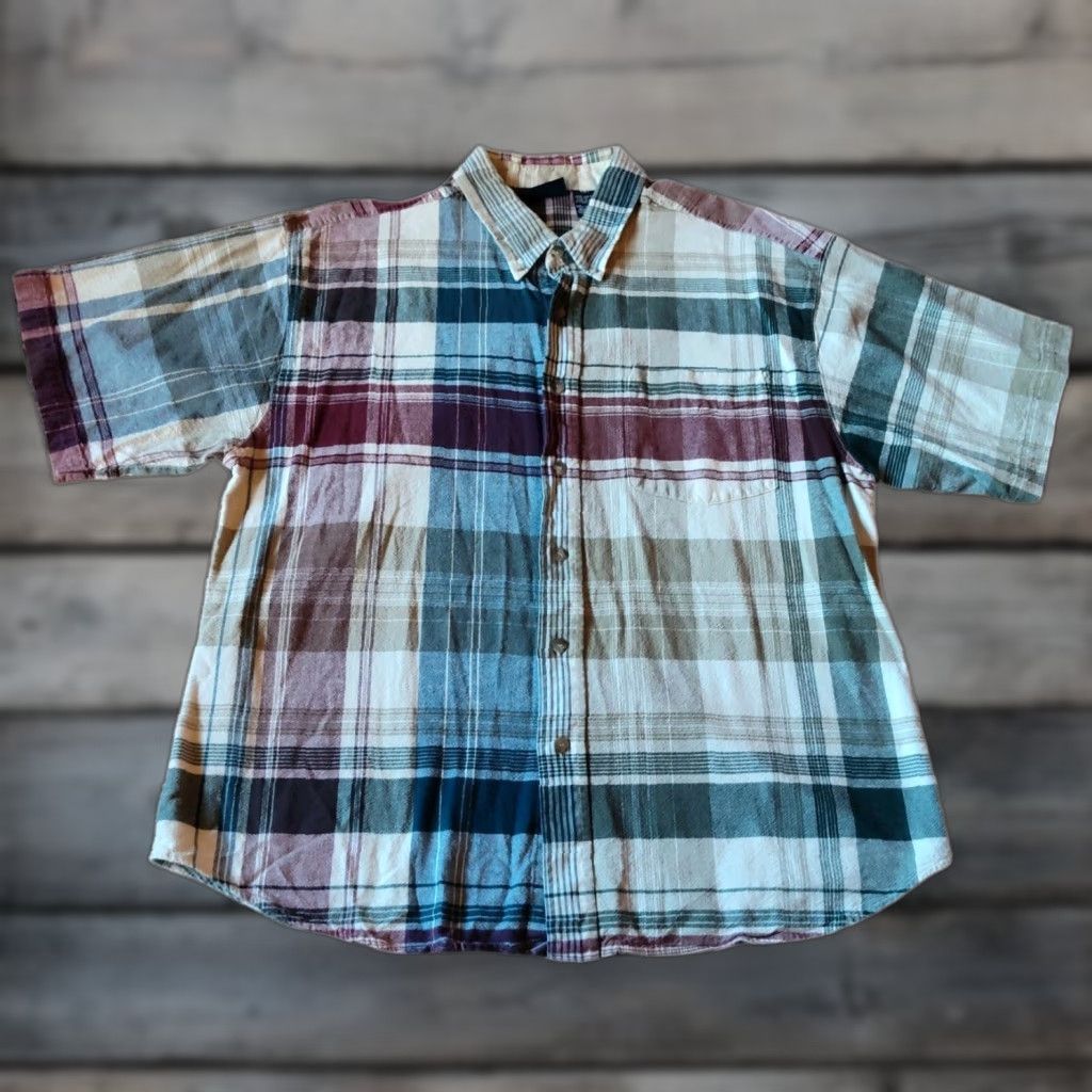 Vintage VINTAGE Bon Homme Men's Short Sleeve Plaid Button-Up Shirt USA Made 90s Casual M Size US L / EU 52-54 / 3 - 1 Thumbnail