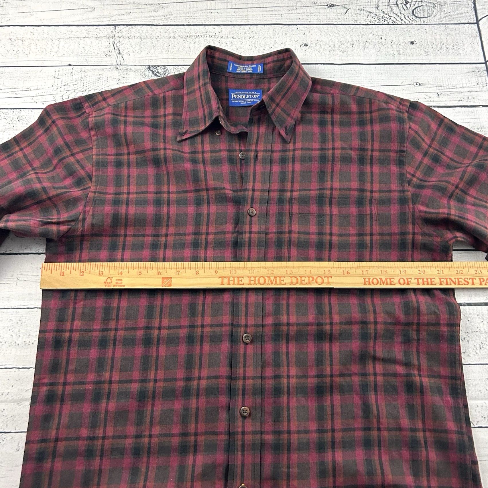 Pendleton Pendleton Canteruery Cloth Long Sleeve Plaid Button Shirt Men's Medium Maroon Red Cotton Size US M / EU 48-50 / 2 - 4 Thumbnail