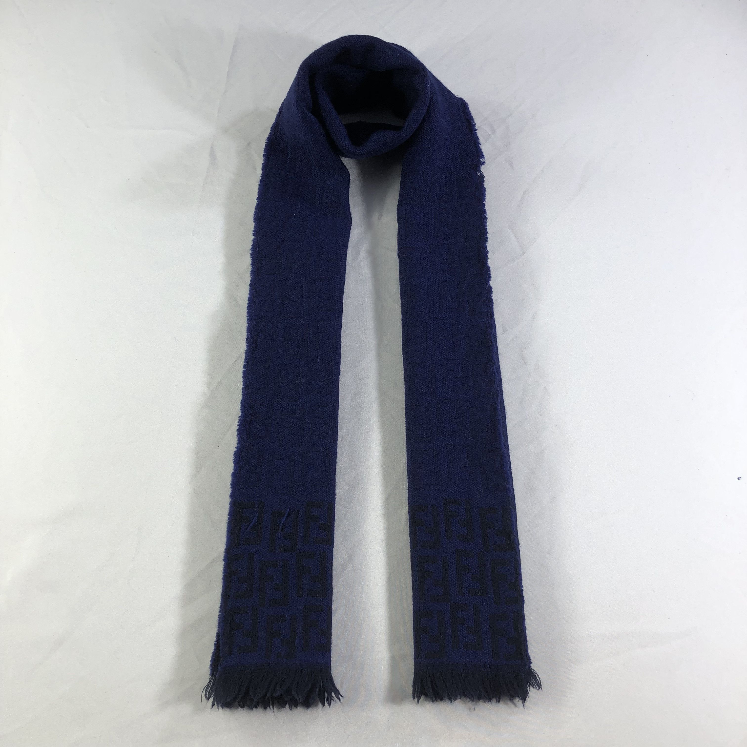 Fendi FENDI FF Monogram Blue Wool Scarf Muffler V1476 Size ONE SIZE - 1 Thumbnail