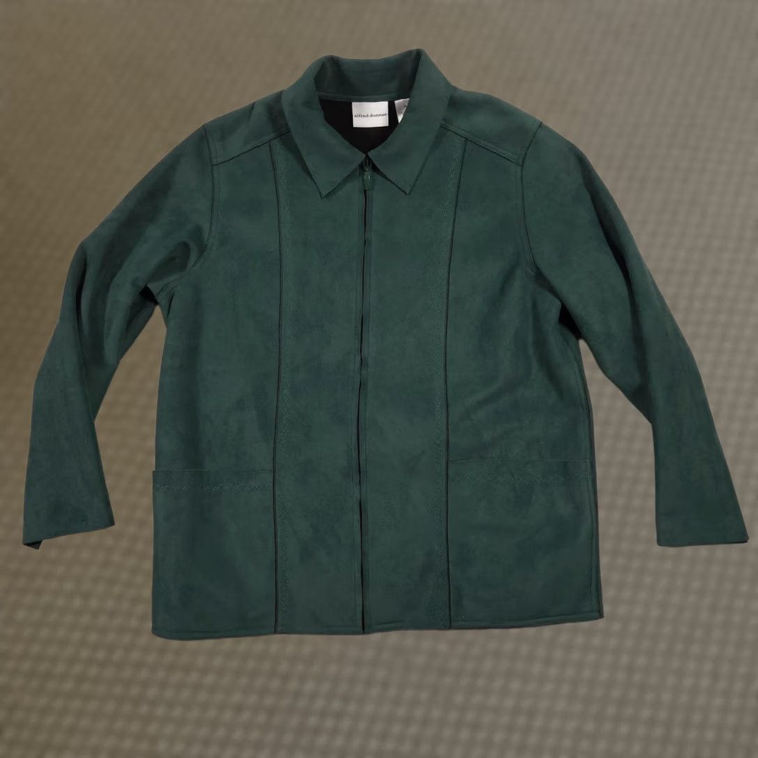 Vintage Alfred Dunner Jacket Womens 14 Green Microfiber Full Zip Mid-Length Collar Lined - Classic, Casual, Business Womens Size XL / US 12-14 / IT 48-50 - 1 Thumbnail