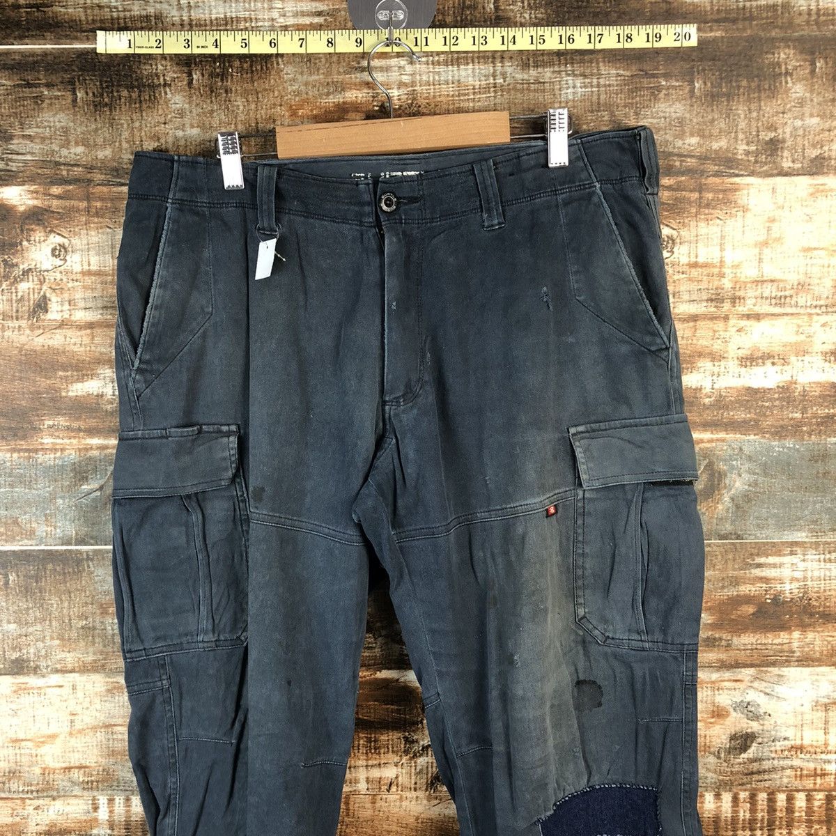 Japanese Brand DL Burtle Dark Blue ripped Cargo Multipocket Pants #C759 Size US 34 / EU 50 - 4 Thumbnail