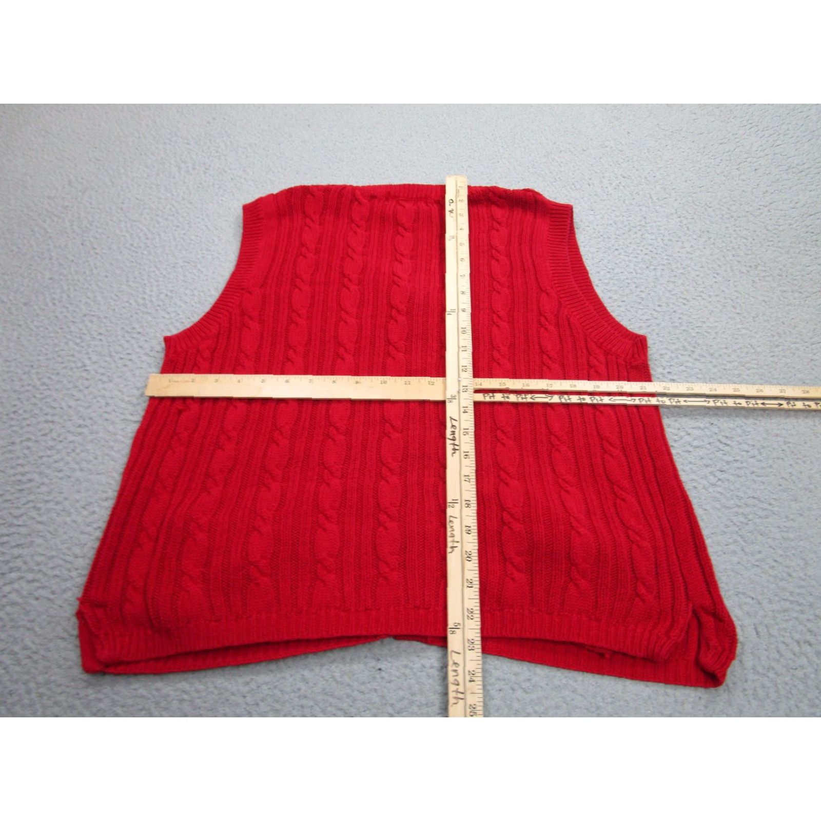 MooRER VINTAGE Jennifer Moore Sweater Vest Womens L Red Cable Knit 90s Academia Chunk Pockets V-Neck Size L / US 10 / IT 46 - 6 Thumbnail