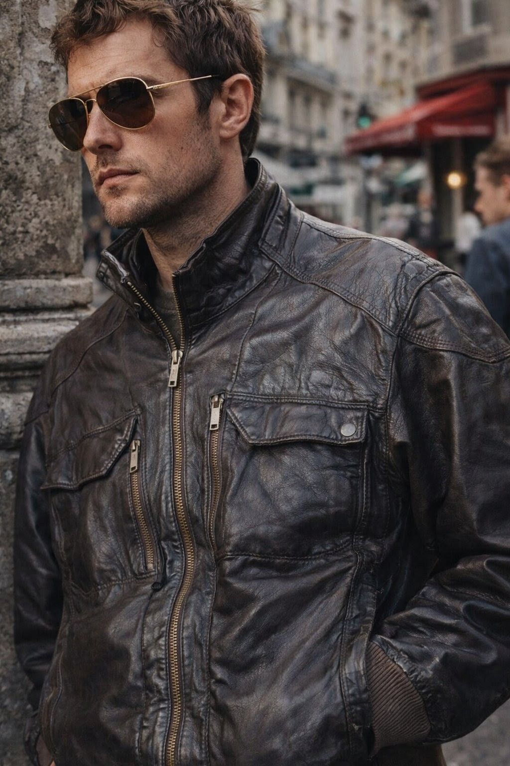 Chevignon CHEVIGNON Sheepskin Leather Flight Bomber Jacket B-CRAWL Size US L / EU 52-54 / 3 - 1 Thumbnail
