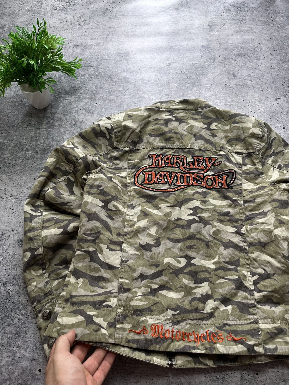 Harley Davidson Vintage Harley Davidson Motorcycle Camo Moto Y2K Jacket! Size M / US 6-8 / IT 42-44 - 8 Thumbnail
