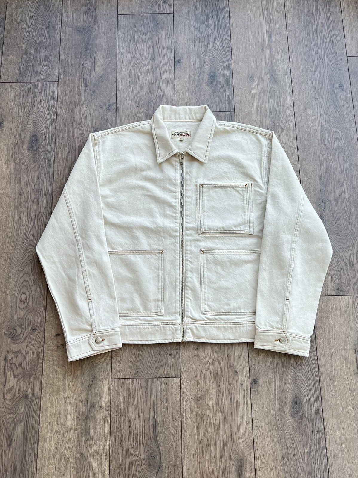 Stussy Stussy Denim Work Jacket Natural XL Size US XL / EU 56 / 4 - 1 Thumbnail