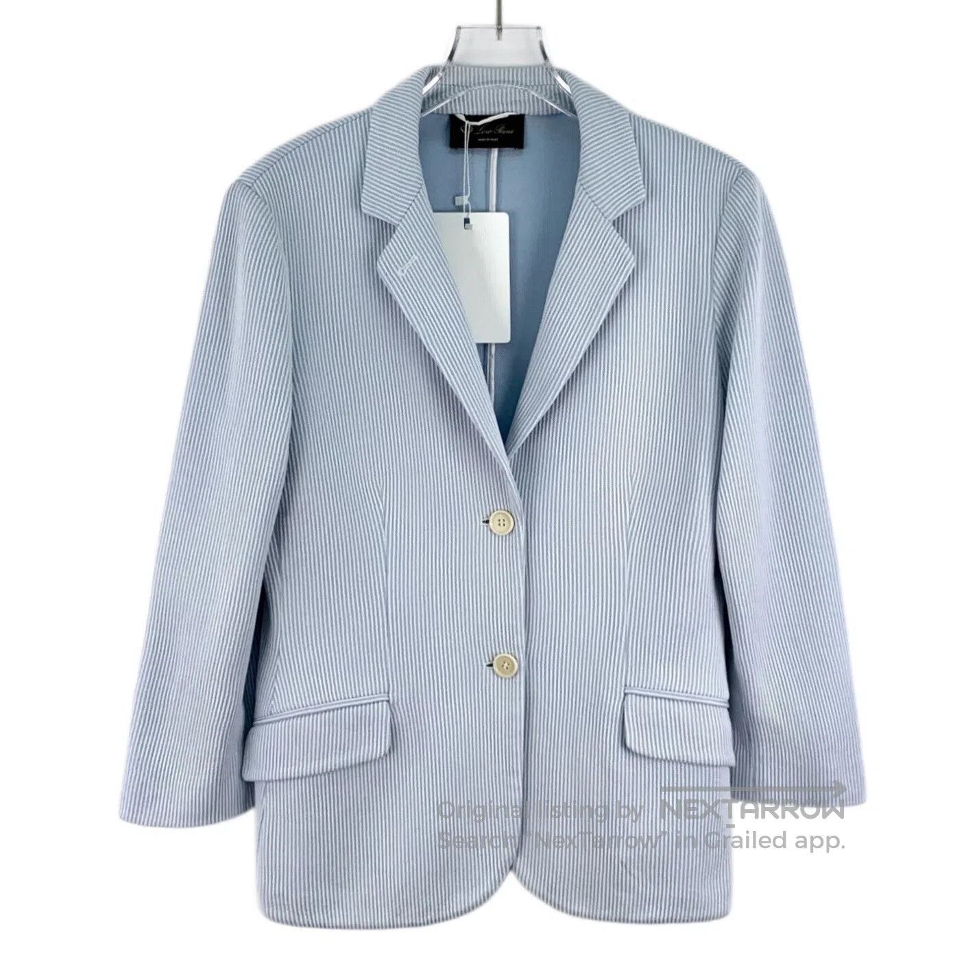 Loro Piana Loro Piana Light Blue Vertical Striped Cotton Notched Coll Size S / US 4 / IT 40 - 1 Thumbnail