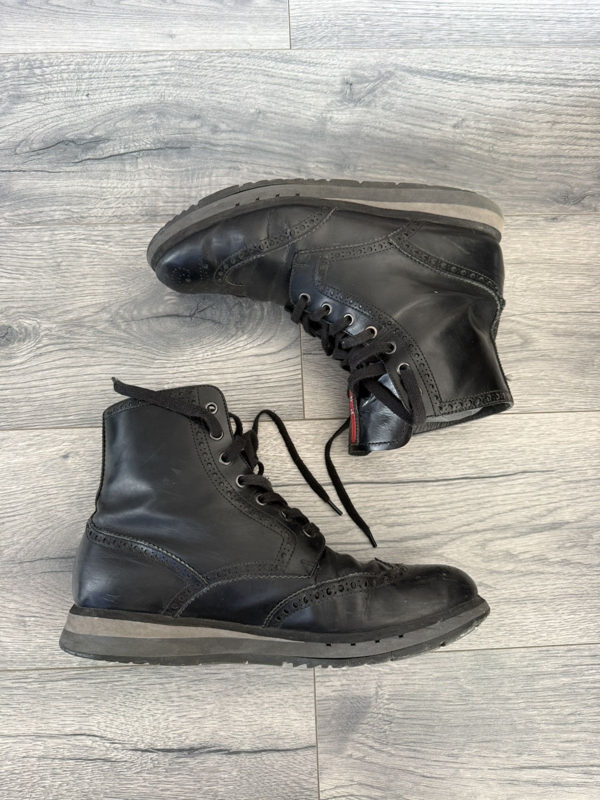 Prada Black Leather Lace-Up Boots with Chunky Sole Size US 9.5 / EU 42-43 - 2 Thumbnail