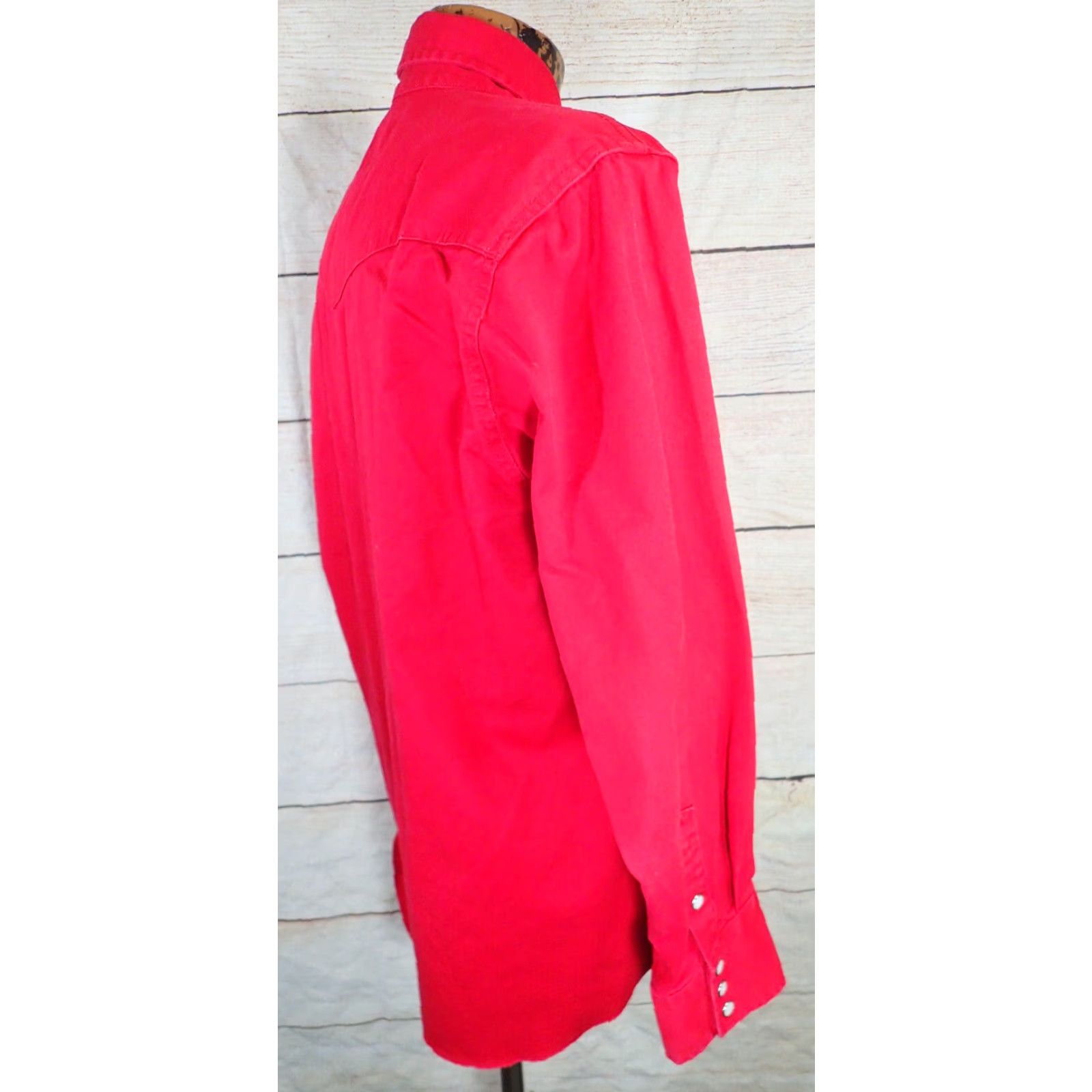 Wrangler Wrangler Mens Large Solid Red Western Pearl Snap Brushpopper Shirt Size US L / EU 52-54 / 3 - 5 Thumbnail