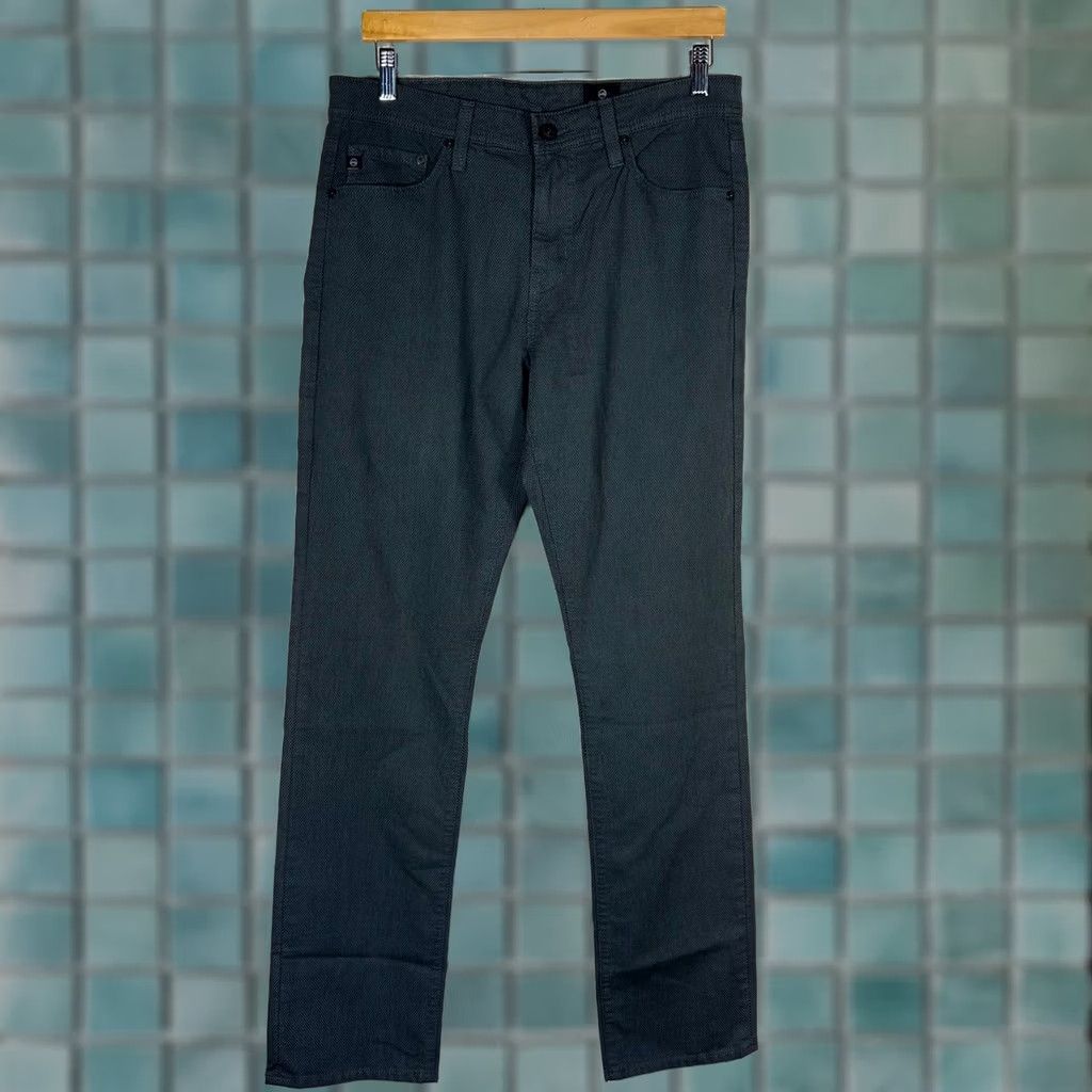 Vintage AG Adriano Goldschmied Mens Grey Micro Pattern Slim Straight Pants 31x32 Grey Geometric Logo 5-Pocket Chino pants Regular Mens Size US 31 - 1 Thumbnail