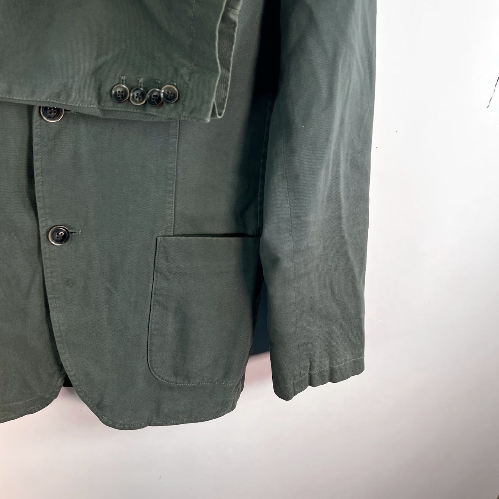 Olive Hugh & Crye Cotton Blazer Mens XL Olive Green Blazer Shirt Jacket +Denim+Notch Lapel Two-Button 46 Chest Regular Fit Vintage: No Size 46R - 6 Thumbnail