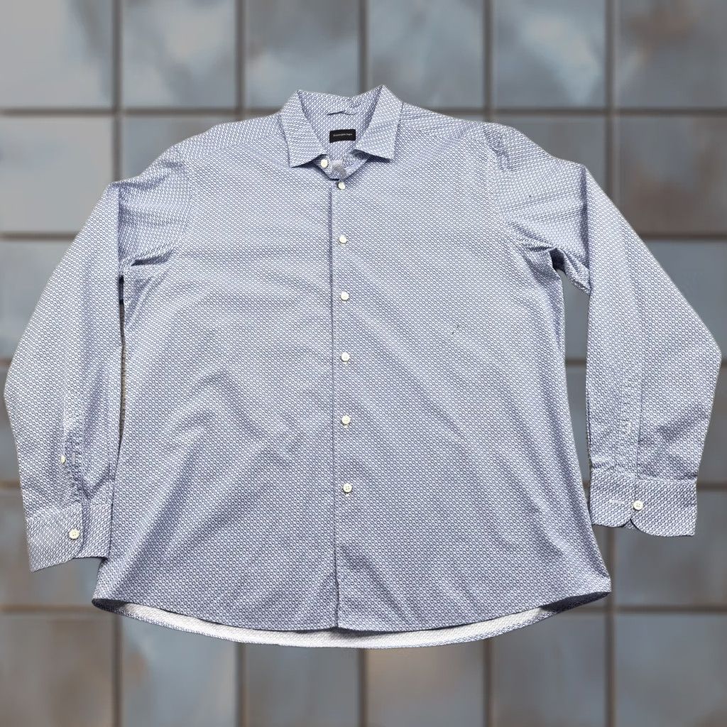 Ermenegildo Zegna VINTAGE Ermenegildo Zegna Button Up Shirt Mens 2XL Blue Geometric Dress Long Sleeve Size 48R - 1 Thumbnail