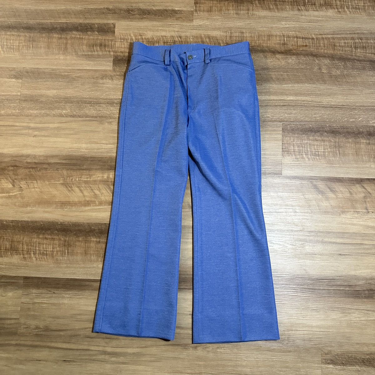 Vintage 1960s Custom Made Bell Bottom Pants 32” x 26” Blue Polyester Size US 32 / EU 48 - 1 Thumbnail