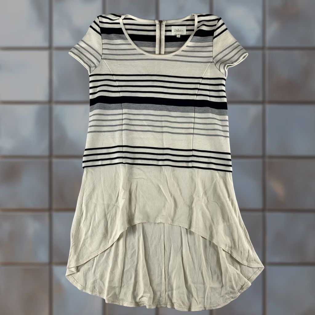 Anthropologie VINTAGE Anthropologie Deletta Blouse XS Striped Hi Lo Cream Black Cotton SHORT SLEEVE Size XS / US 0-2 / IT 36-38 - 1 Thumbnail