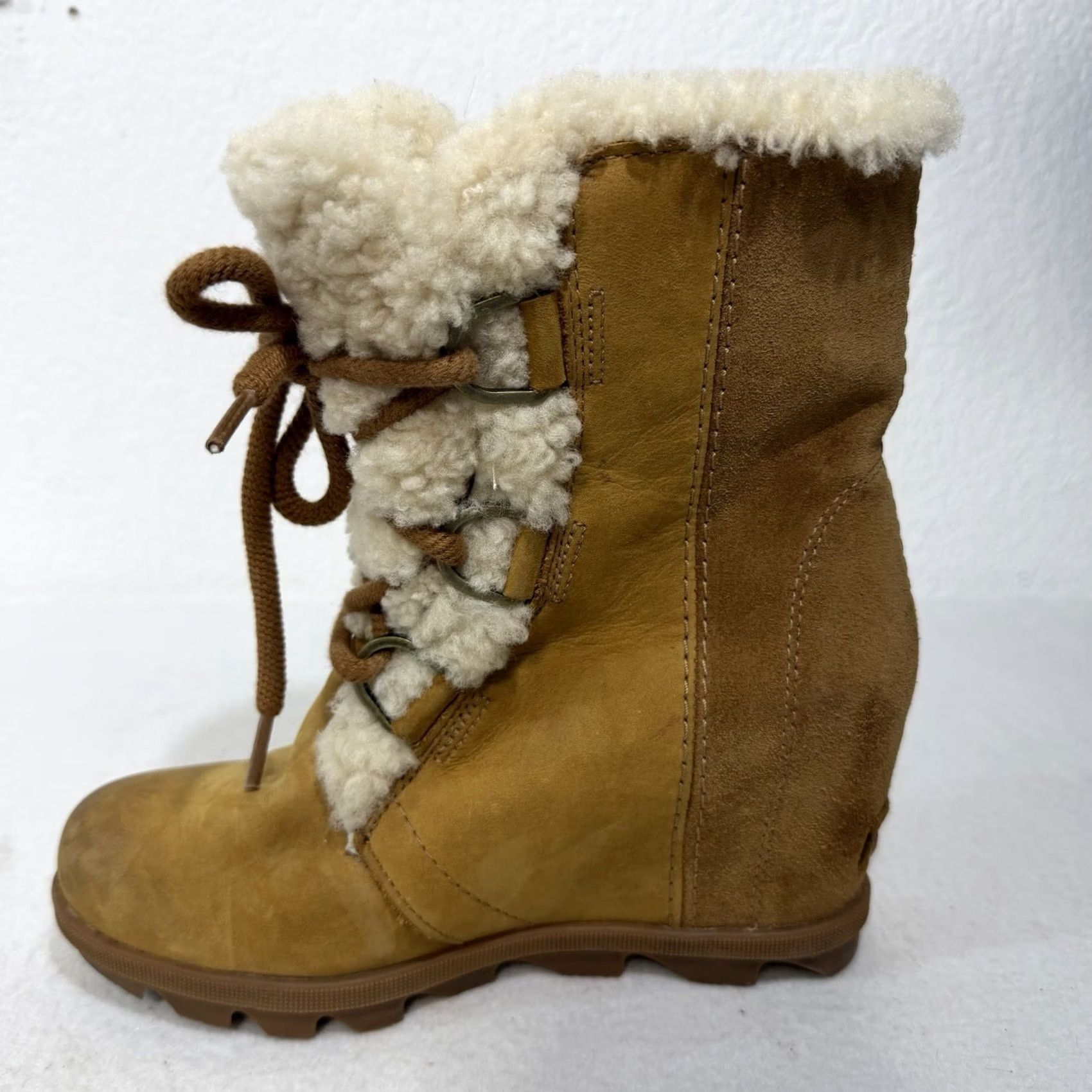 SOREL Sorel Joan of Arctic Wedge II Shearling Boots Size 6.5 Womens Light Brown Brown Leather Narrowed Options? Size US 7 / IT 37 - 7 Thumbnail