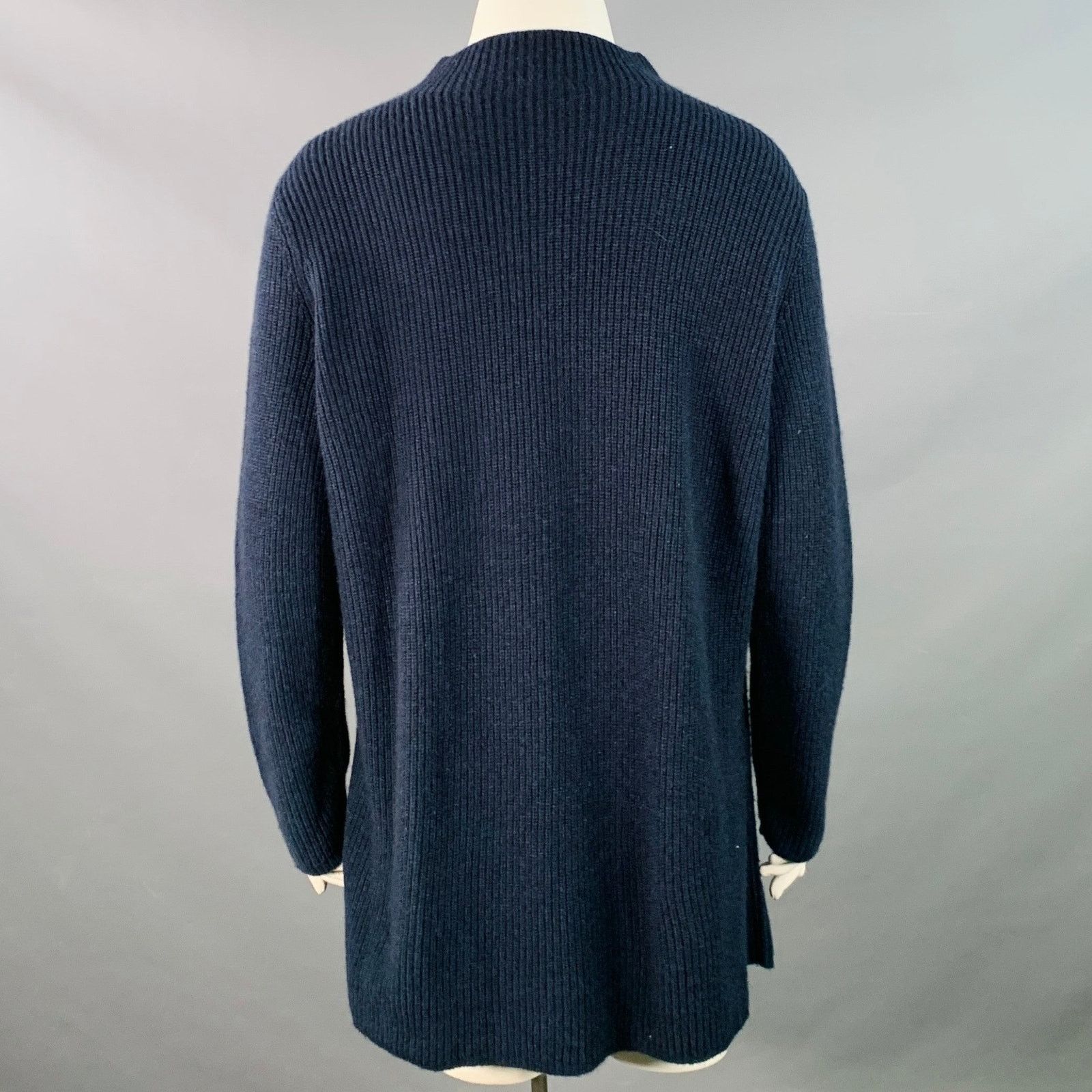 Akris AKRIS Size 12 Navy Cashmere Rib Knit Mock Neck Sweater Size XL / US 12-14 / IT 48-50 - 3 Thumbnail